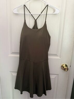 Sleeveless Olive Mini Dress with Crossback Straps and built in shorts